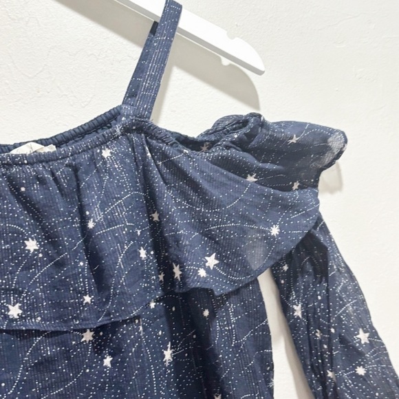 ANTHROPOLOGIE FLOREAT Women’s Blue Silver STARLIT Off Shoulder Blouse Top Sz XS - Picture 4 of 15